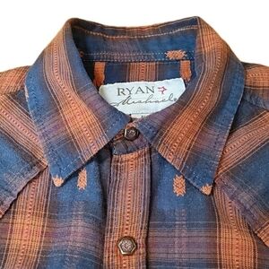 Ryan Michael Western Pearl Snap Shirt Med Espresso Aztec Southwestern Tribal